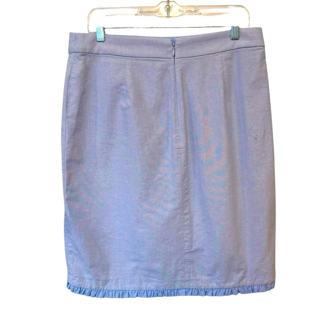 J. Crew Blue Chambray Oxford Ruffle Faux Wrap Pencil Skirt Preppy Size 10 - Picture 10 of 10